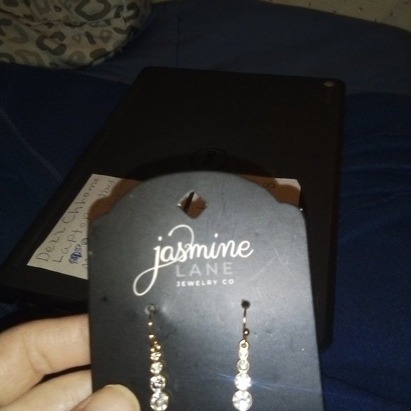 Gold Earrings ; drop diamonds, Jasmine Lane, Hypoallergenic. - Picture 4 of 9